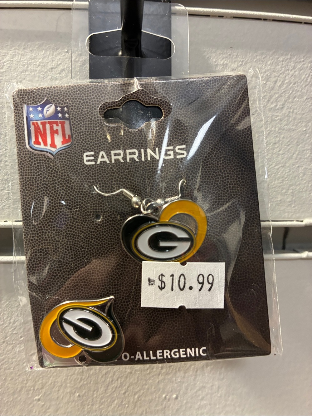 NFL Green Bay Packers Heart Logo Dangle Earrings - Yellow & Green